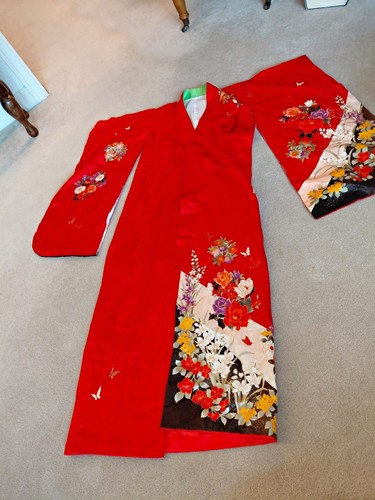 Women red silk kimono - red,
