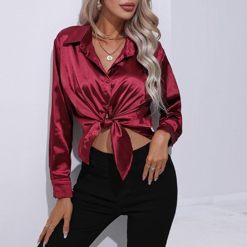 Womens satin silk solid shirt - solid,
