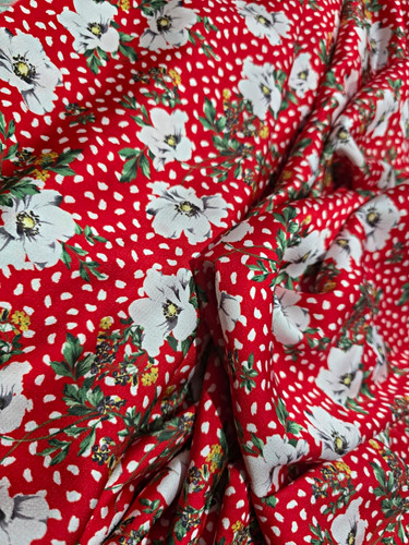 3metres red floral satin silk - floral,