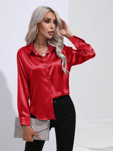 Womens satin silk solid shirt - womens,