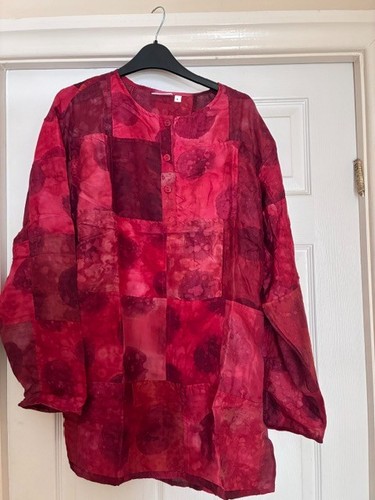 New red silk patchwork blouse - red,