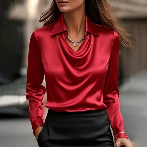 Ladies satin silk tee - silk, shirts
