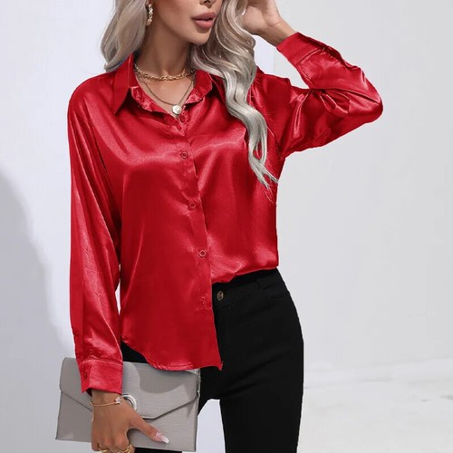 Womens satin silk - solid, shirt